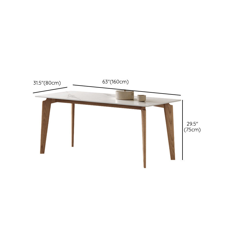 Modern Rectangle Dining Table Sintered Stone Table with Wooden Legs for Home Use