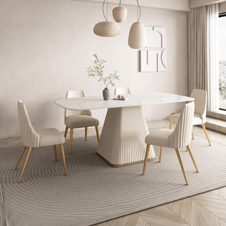 Glam White Dining Table Stone Rectangular Table for Dining Room