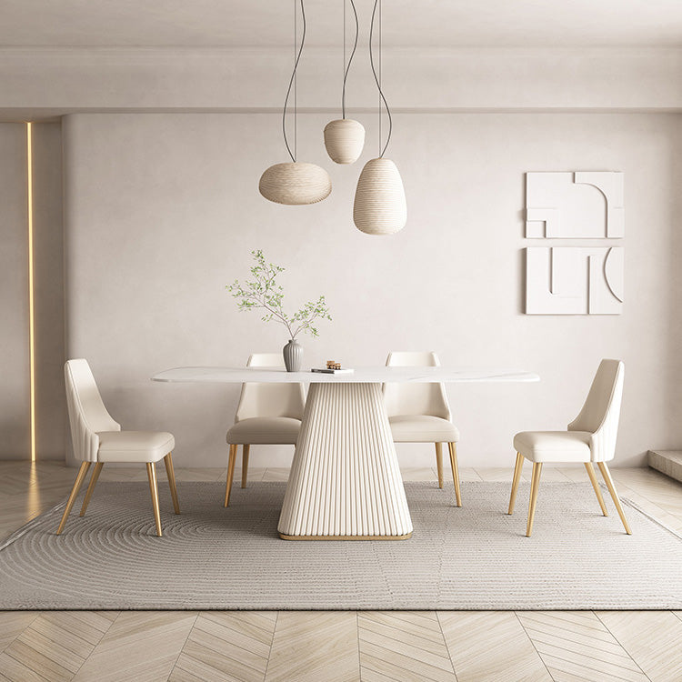 Glam White Dining Table Stone Rectangular Table for Dining Room