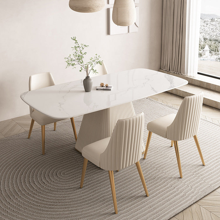 Glam White Dining Table Stone Rectangular Table for Dining Room