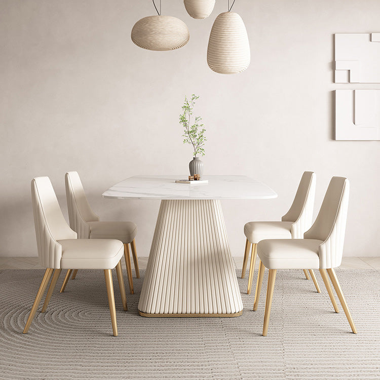 Glam White Dining Table Stone Rectangular Table for Dining Room