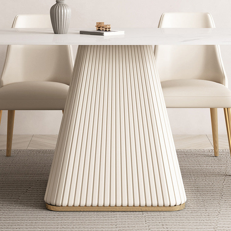 Glam White Dining Table Stone Rectangular Table for Dining Room