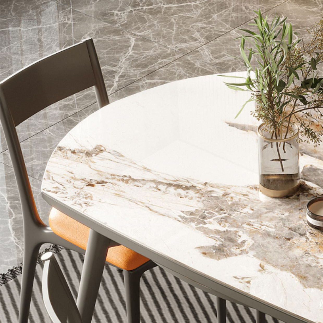 Modern Round Dining Table Sintered Stone Table with Wood Legs for Home Use