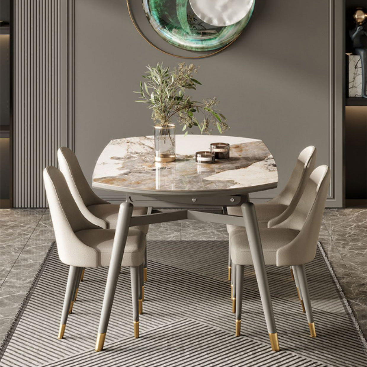 Modern Round Dining Table Sintered Stone Table with Wood Legs for Home Use