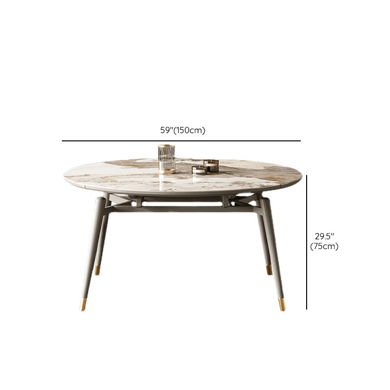 Modern Round Dining Table Sintered Stone Table with Wood Legs for Home Use