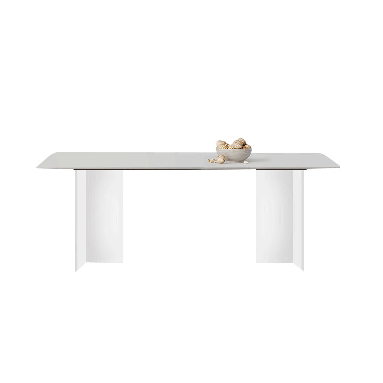 Stone Dining Table Modern Table with Double Pedestal Base for Dining Room