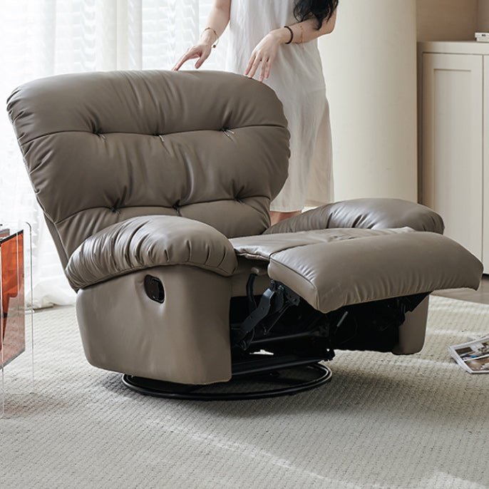 39.3"Wide Manual-Push Botton Recliner Genuine Leather Recliner Chair in Brown