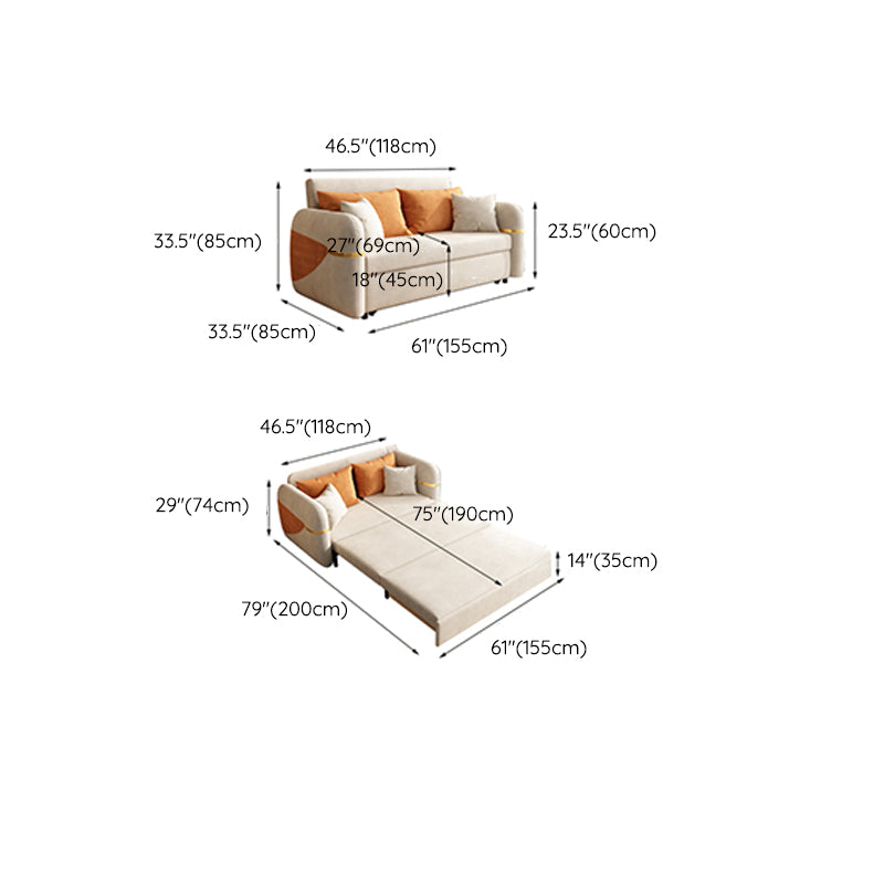 White Square Arms Sofa Futon Cushion Back Foldable Futon Sofa Bed