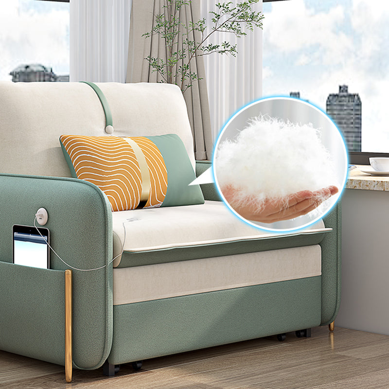 33"H Glam Futon Sofa Bed Futon White Cushion Back Sleeper Sofa with Storage