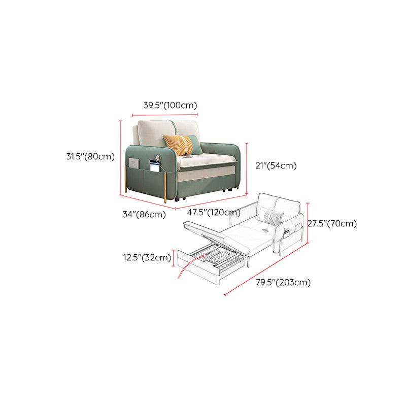 33"H Glam Futon Sofa Bed Futon White Cushion Back Sleeper Sofa with Storage