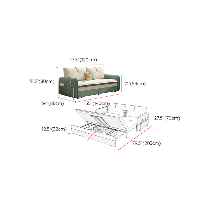 33"H Glam Futon Sofa Bed Futon White Cushion Back Sleeper Sofa with Storage