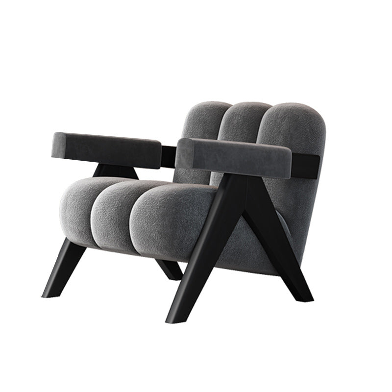 Mid-Modern Century Wood Lounge Chair Sewn Pillow Back Sled Arm Chair in Gray