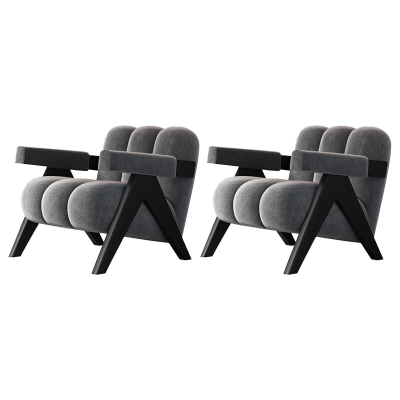 Mid-Modern Century Wood Lounge Chair Sewn Pillow Back Sled Arm Chair in Gray