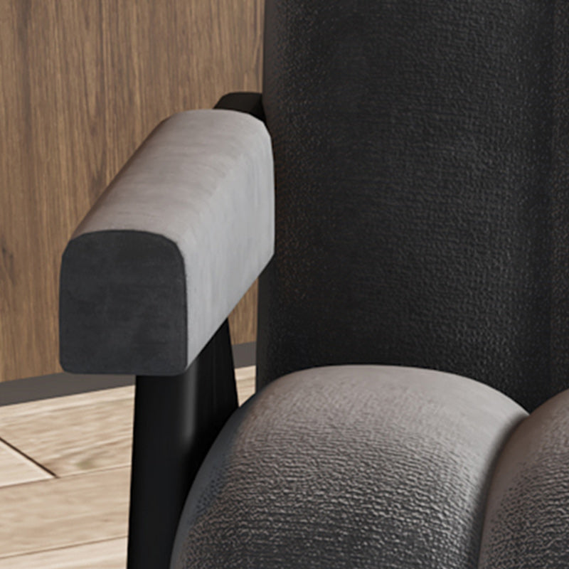 Mid-Modern Century Wood Lounge Chair Sewn Pillow Back Sled Arm Chair in Gray