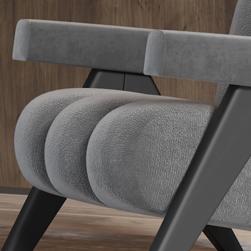 Mid-Modern Century Wood Lounge Chair Sewn Pillow Back Sled Arm Chair in Gray