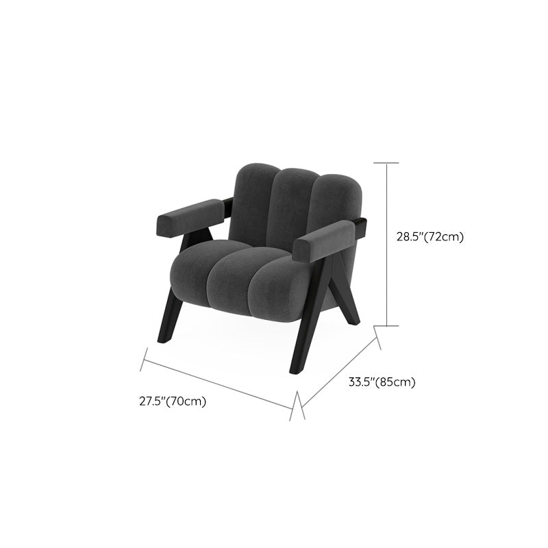 Mid-Modern Century Wood Lounge Chair Sewn Pillow Back Sled Arm Chair in Gray