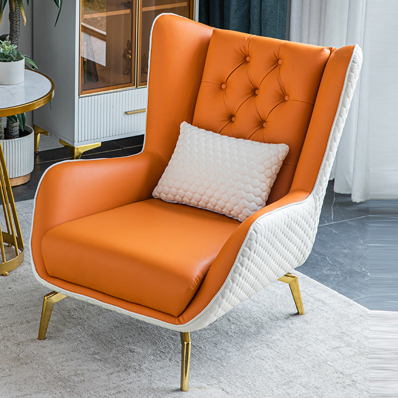 Glam Faux Leather Wingback Chair Tufted Back Basic Four Leg Chair