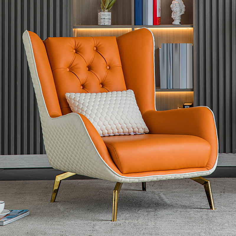 Glam Faux Leather Wingback Chair Tufted Back Basic Four Leg Chair