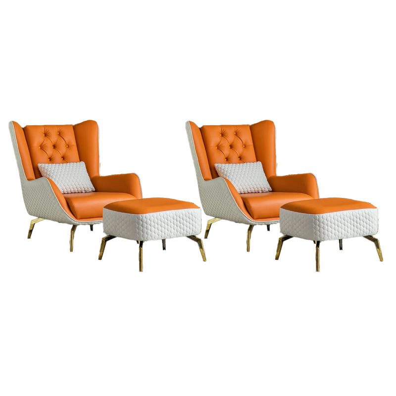 Glam Faux Leather Wingback Chair Tufted Back Basic Four Leg Chair