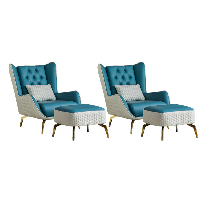 Glam Faux Leather Wingback Chair Tufted Back Basic Four Leg Chair