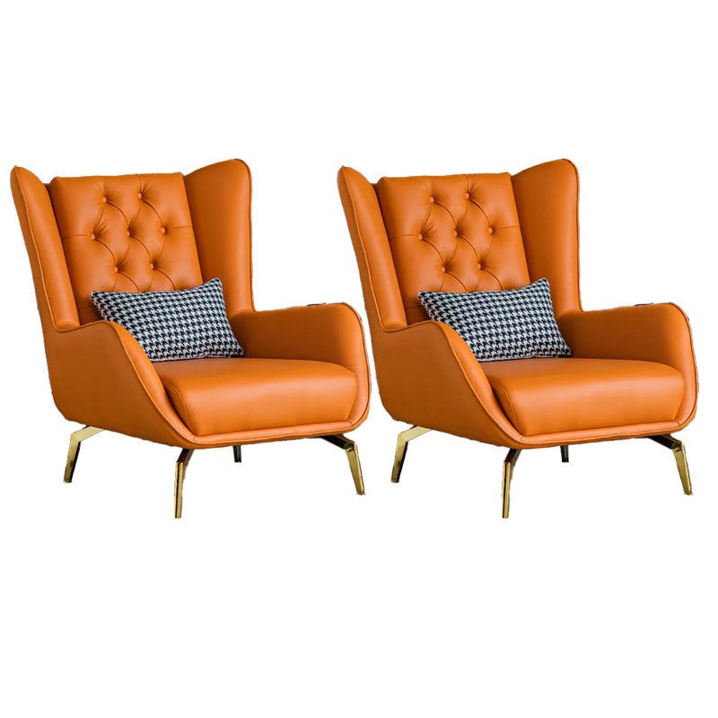 Glam Faux Leather Wingback Chair Tufted Back Basic Four Leg Chair