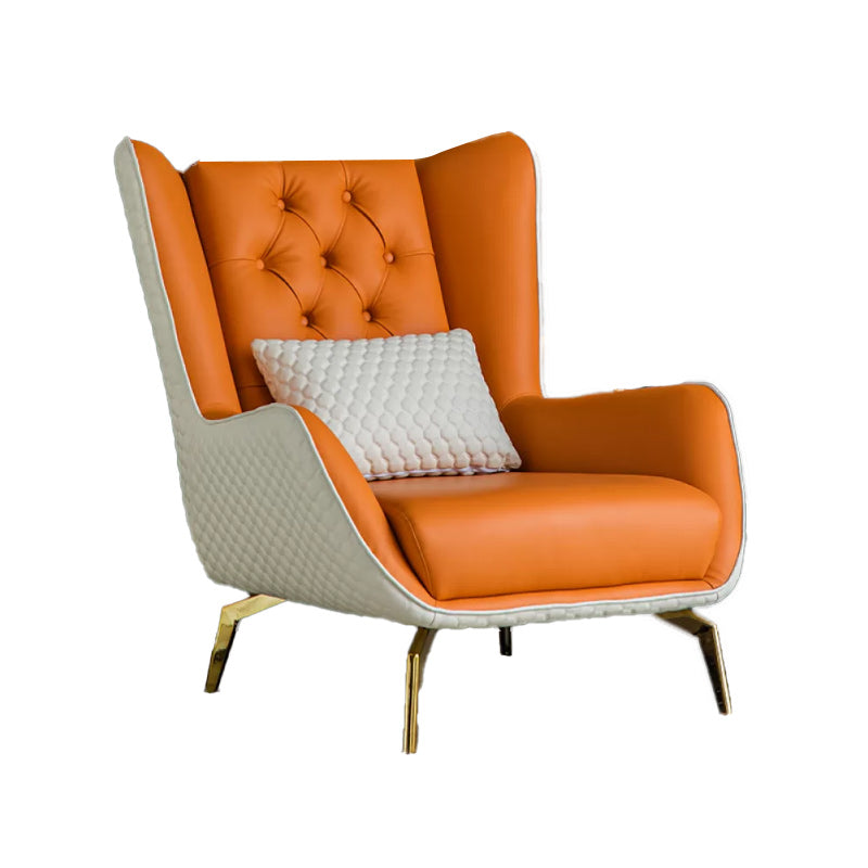 Glam Faux Leather Wingback Chair Tufted Back Basic Four Leg Chair