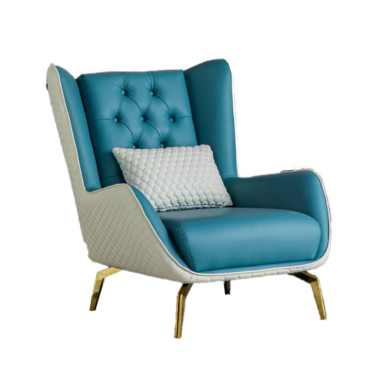 Glam Faux Leather Wingback Chair Tufted Back Basic Four Leg Chair