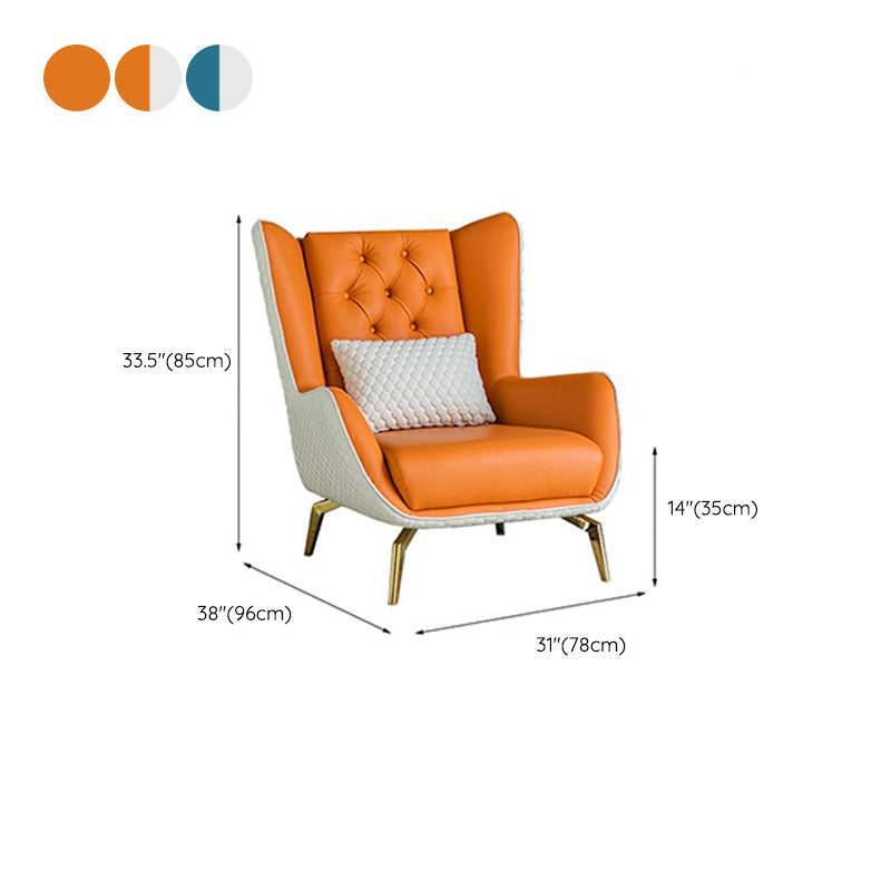 Glam Faux Leather Wingback Chair Tufted Back Basic Four Leg Chair