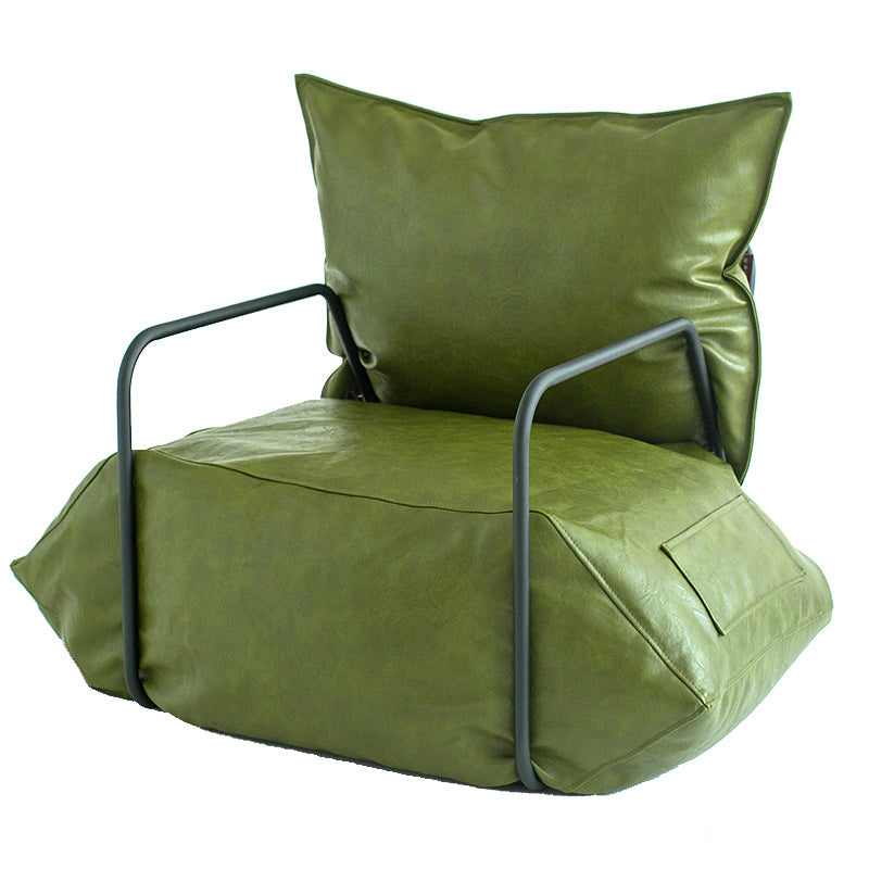 Contemporary Armchair Pillow Back Round Arms with Black Legs Leather Arm Chair