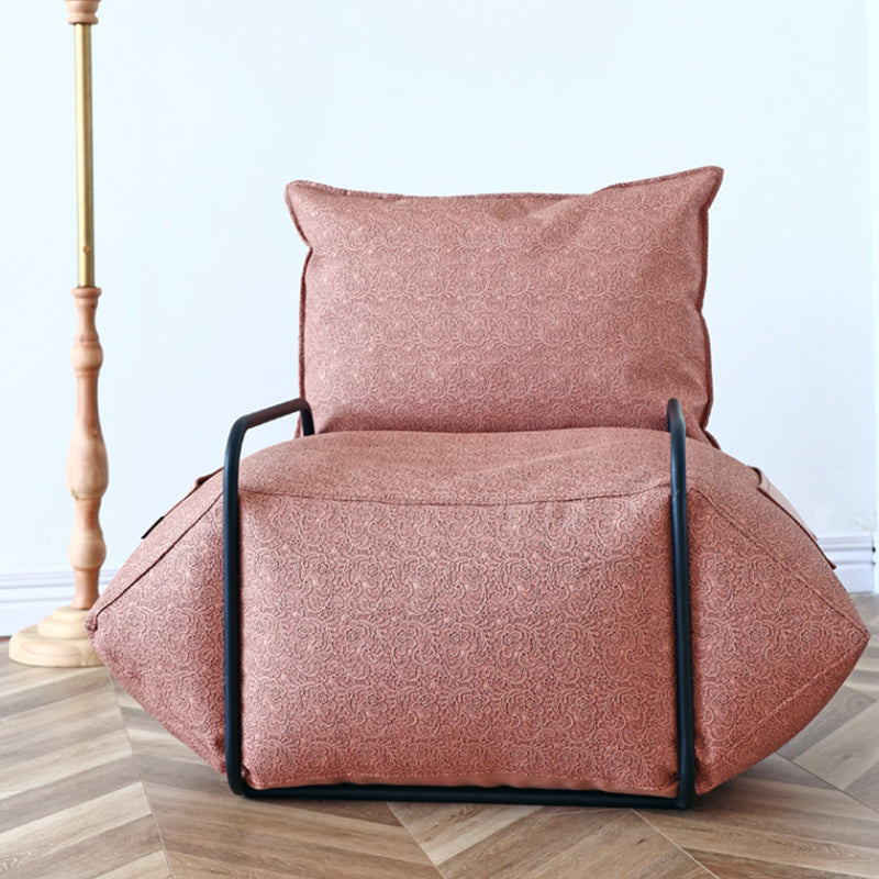Contemporary Armchair Pillow Back Round Arms with Black Legs Leather Arm Chair