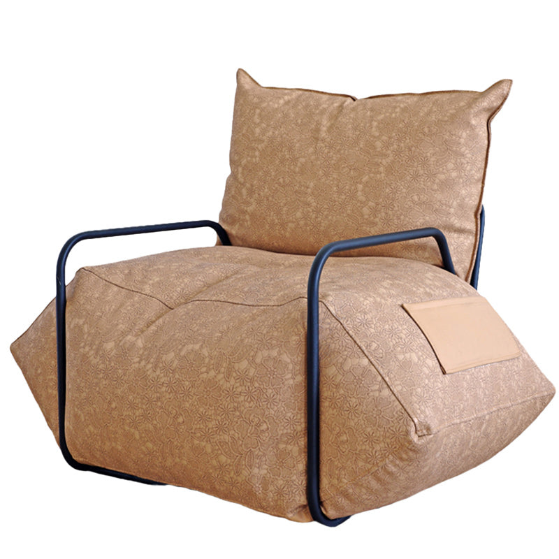Contemporary Armchair Pillow Back Round Arms with Black Legs Leather Arm Chair