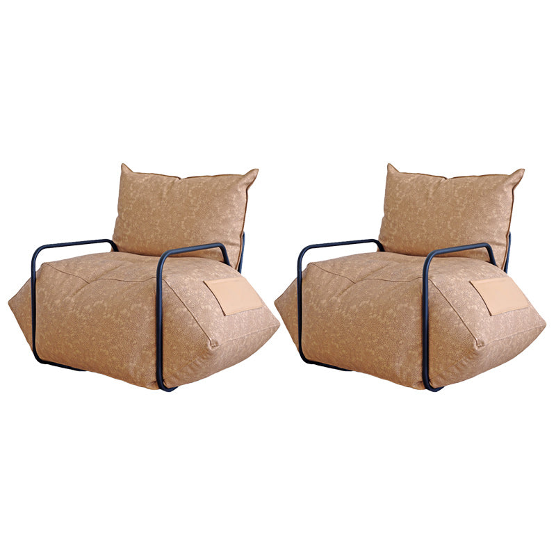 Contemporary Armchair Pillow Back Round Arms with Black Legs Leather Arm Chair