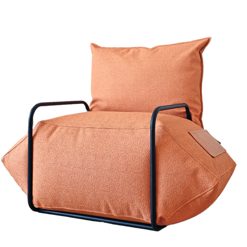 Contemporary Armchair Pillow Back Round Arms with Black Legs Leather Arm Chair