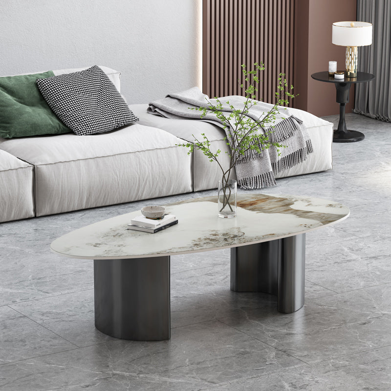 15"H Glam Coffee Table Slate Single White Coffee Cocktail Table