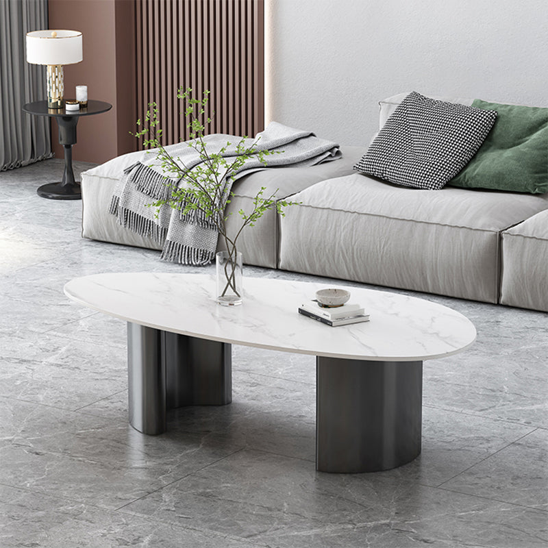 15"H Glam Coffee Table Slate Single White Coffee Cocktail Table