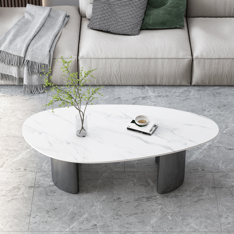 15"H Glam Coffee Table Slate Single White Coffee Cocktail Table