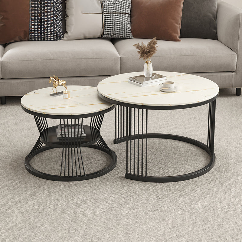 Metal and Slate Coffee Table Glam Round Frame Coffee Table Set
