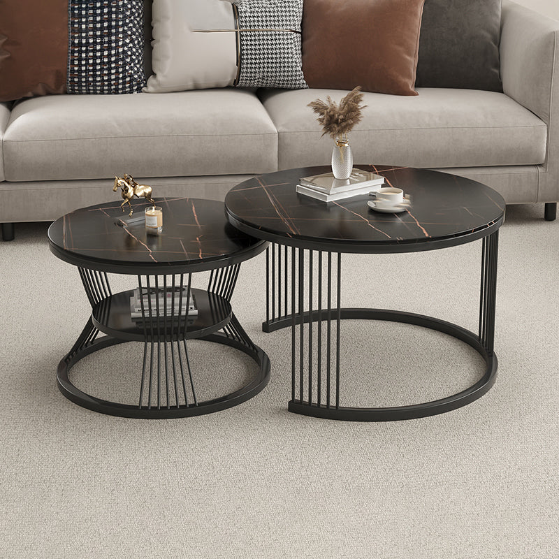 Metal and Slate Coffee Table Glam Round Frame Coffee Table Set
