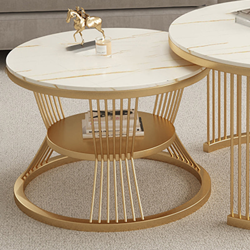 Metal and Slate Coffee Table Glam Round Frame Coffee Table Set