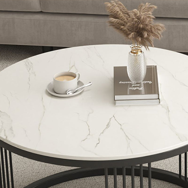 Metal and Slate Coffee Table Glam Round Frame Coffee Table Set