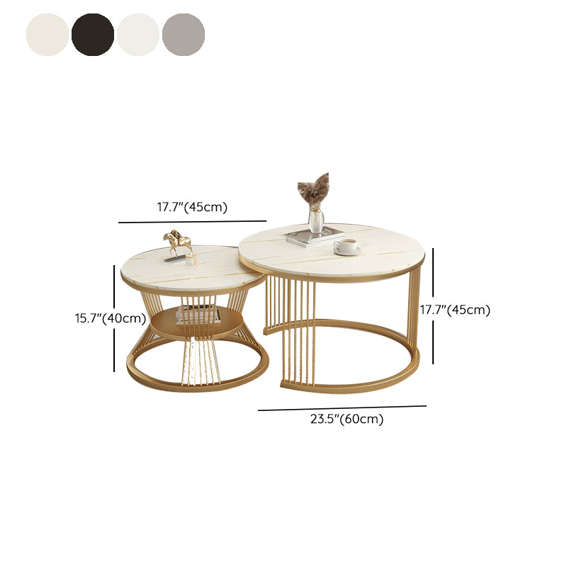 Metal and Slate Coffee Table Glam Round Frame Coffee Table Set
