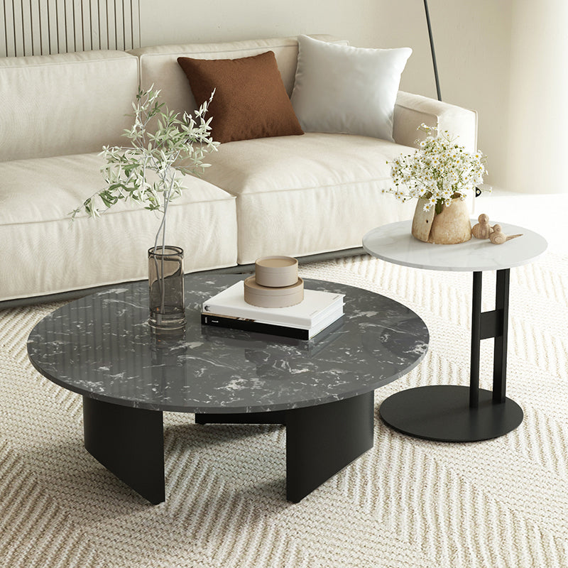 Modern Slate Coffee Table Round Coffee Table for Living Room