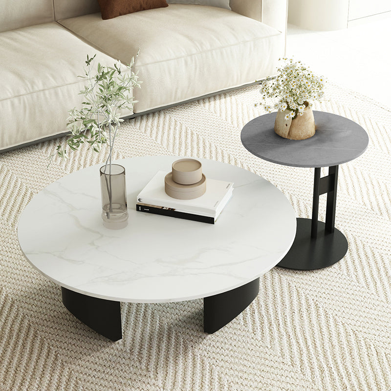 Modern Slate Coffee Table Round Coffee Table for Living Room