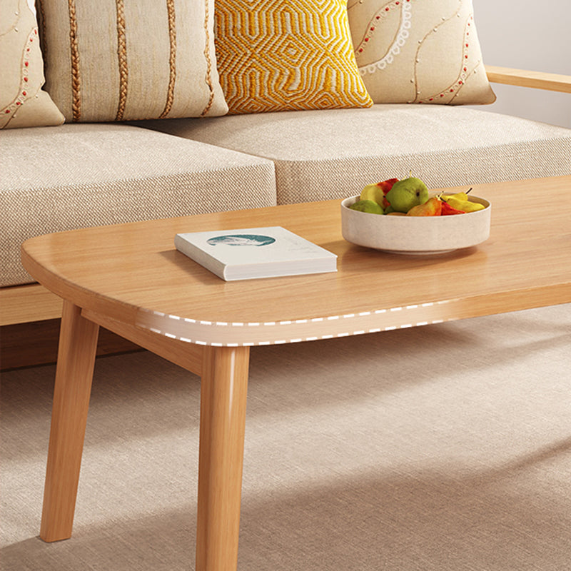 Modern Solid Wood Rectangular Coffee Table 4 Legs Folding Cocktail Table