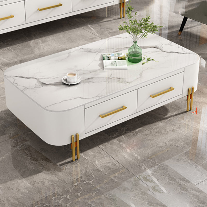 Modern Metal 4 Legs Cocktail Table Rectangle Slate Coffee Table with 2 Drawers