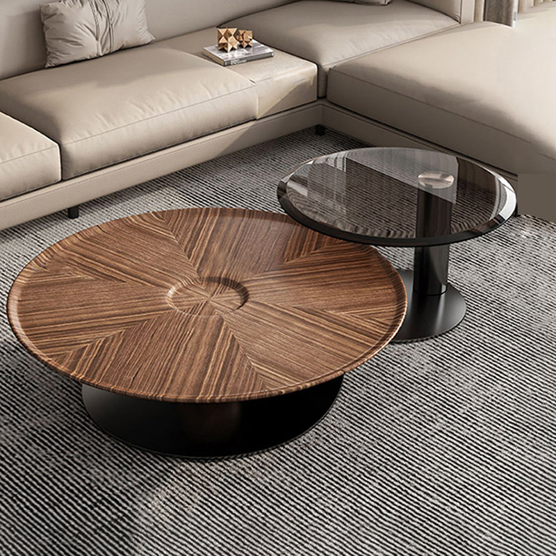 Contemporary Coffee Table Solid Wood Round Pedestal Coffee Cocktail Table