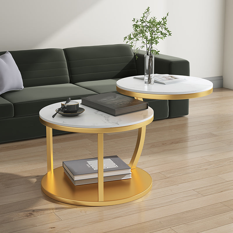 Glam Slate Coffee Table No Distressing Round Cocktail Table for Bedroom