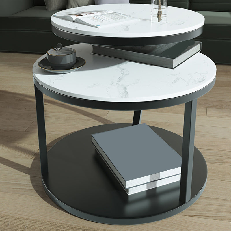 Glam Slate Coffee Table No Distressing Round Cocktail Table for Bedroom