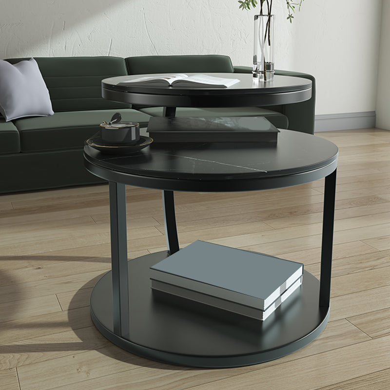 Glam Slate Coffee Table No Distressing Round Cocktail Table for Bedroom
