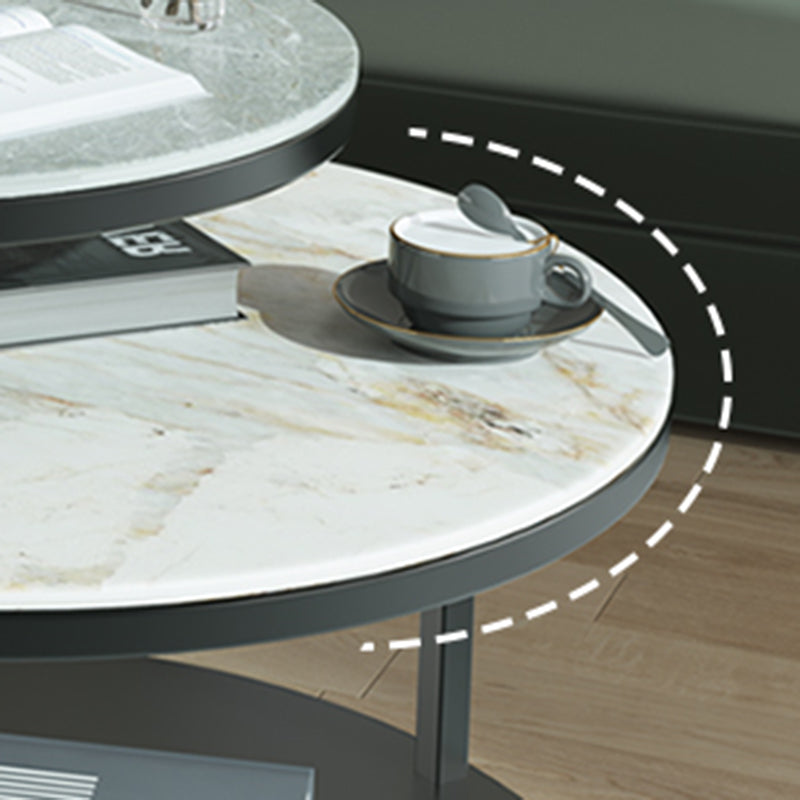 Glam Slate Coffee Table No Distressing Round Cocktail Table for Bedroom